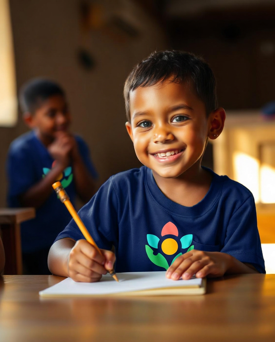 Criança sorridente do Instituto Pires Correia durante atividade no contraturno